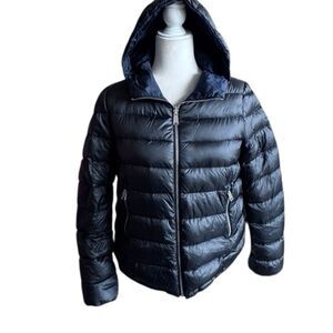 ADD Down Puffer Jacket Black Reversible Hood SZ 0